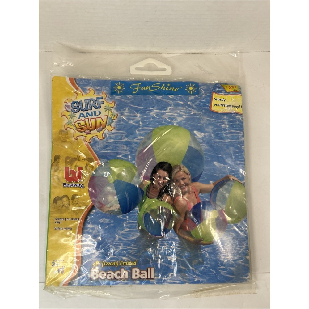 VTG Rare Bestway Surf And Sun Jumbo Striped Beach Ball  48" Inflatable Read
